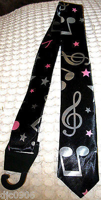 Unisex Silver Musical Notes & Stars Neck tie 57" L x 2" W-Music Note Neck Tie