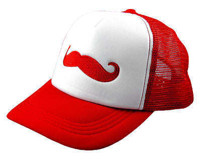 Unisex Fashion Trucker Hat with Red Embroidered Mustache Adjustable Baseball Cap