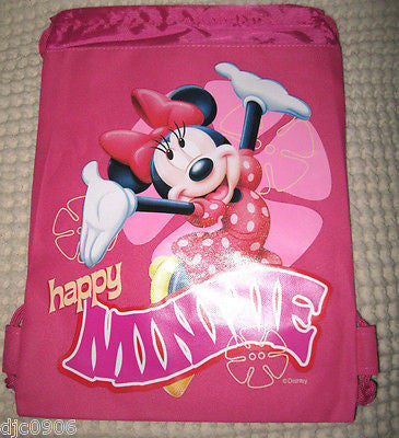 HAPPY MINNIE MOUSE HOT PINK DRAWSTRING BAG BACKPACK TRAVEL STRING POUCHES-NEW
