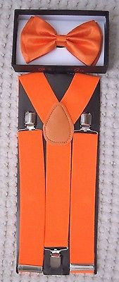 NEON ORANGE Adjustable Bow Tie & 1 1/2" ORANGE Adjustable Suspenders Combo-New