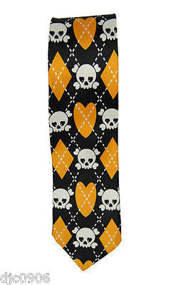 Unisex Black with White Skulls Neck tie 56" L x 2" W-Skulls Neck wear Tie-New!