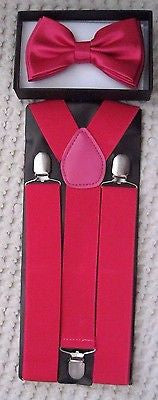 Hot Pink  Adjustable Bowtie & THICK HOT Pink Adjustable Suspenders Combo-New!