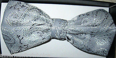 NAVY BLUE SILVER PAISLEY PATTERN RETRO TUXEDO ADJUSTABLE  BOW TIE BOWTIE-NEW!