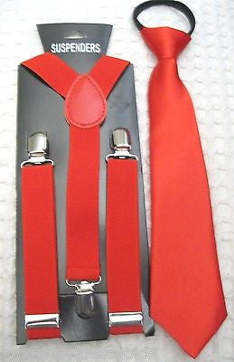 Kids Teens Red Adjustable Bow Tie & Red Adjustable Suspenders Combo Set-New!