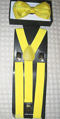 Solid Yellow Adjustable Bow Tie & Solid Yellow Adjustable Suspenders Combo Set-2