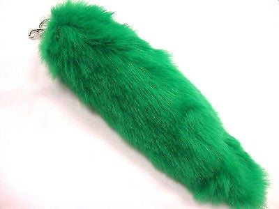 GREEN FAUX FOX TAIL KEYCHAIN RING PURSE TASSLE BELT CLIP 12"-NEW WITH TAGS!