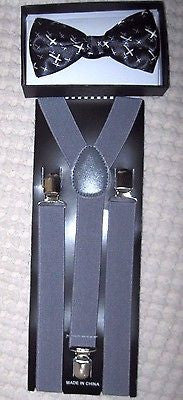 Unisex Multi-Color Curafix Bow Tie+Gray Adjustable Y-Style Back suspenders-New!