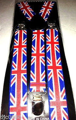 UK British England Red,White,& Blue Adjustable Y-Back Suspenders-New in Pkg!V2