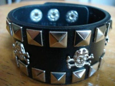 Black+Silver triple row Checkered Studded Black Leather Bracelet-Brand New!
