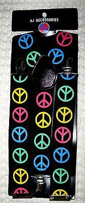 Thick 1 1/2" RAINBOW Multi Color Peace Signs Y-Style Back suspenders-New!