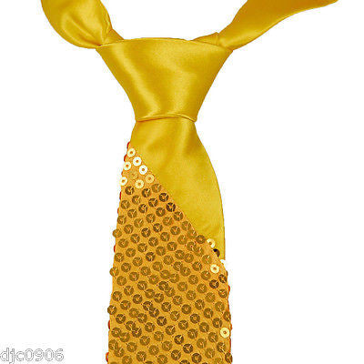 Unisex Goth Men's yellow orange Sequin Wedding Fashion Neck tie 56" L x 3" W-New