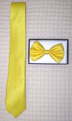 Solid Yellow Adjustable Bow Tie & Matching Solid Yellow Neck tie Combo Set-VER3