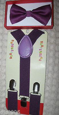 Solid Purple Kids Boys Girls Y-Back Adjustable Bow Tie & Purple Kid suspenders