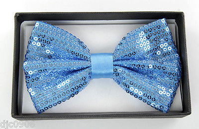 SKY BLUE LIGHT BLUE SEQUIN ADJUSTABLE TUXEDO BOWTIE BOW TIE-NEW GIFT BOX!