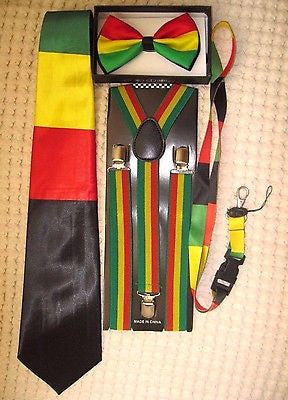 Rasta Stripes Bow Tie,Rasta NeckTie,Rasta Stripes Suspenders&Rasta Lanyard-NEW7