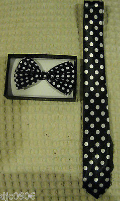 Black White Polka Dot Bow Tie,Tie,&White Polka Dot Adjustable Y-Back Suspenders