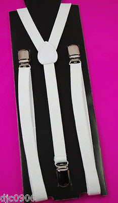 Unisex Thin 3/4" White Adjustable Y-Style Back suspenders-White Suspenders-New!