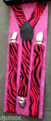 Unisex Red and Black Zebra Print Y-Style Back suspenders with polished clips