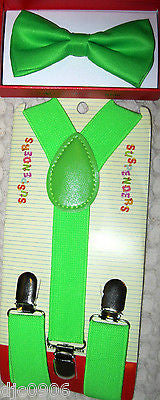 Green Kid's Boys Girls Y-Style Back Adjustable Bow Tie & Green Kid suspenders