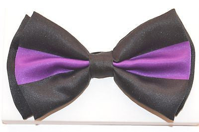 BLACK WITH PURPLE STRIPE TWO TONE TUXEDO ADJUSTABLE BOWTIE BOW TIE-NEW BOX!