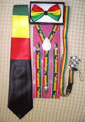 Rasta Stripes Bow Tie,Rasta NeckTie,Rasta Stripes Suspenders&Rasta Lanyard-NEW24