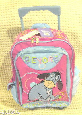 WALT DISNEY WINNIE THE POOH EEYORE 16" ROLLING BACKPACK WITH WATER BOTTLE!NEW!