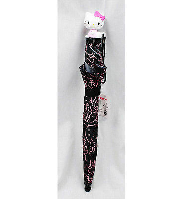Hello Kitty Black w/ Pink Hello Kitty Faces original licensed Umbrella-New!
