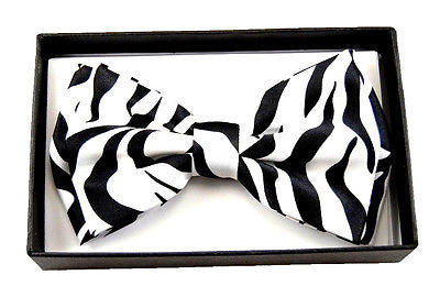 BLACK WHITE ZEBRA ANIMAL PRINT TUXEDO ADJUSTABLE  BOW TIE BOWTIE-NEW IN BOX!v2