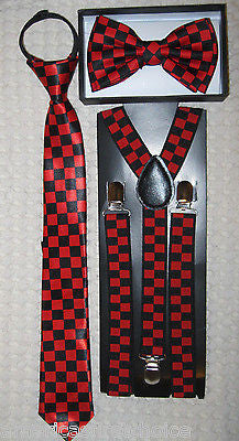 Kids Teens Burgundy Adjustable Bow Tie & Burgundy Y-Back Suspenders-New!