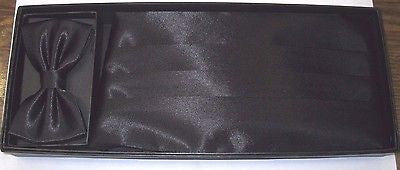 Men's Women's Solid DARK BLACK Wedding Cummerbund & Bow Tie Set-Brand New!V2