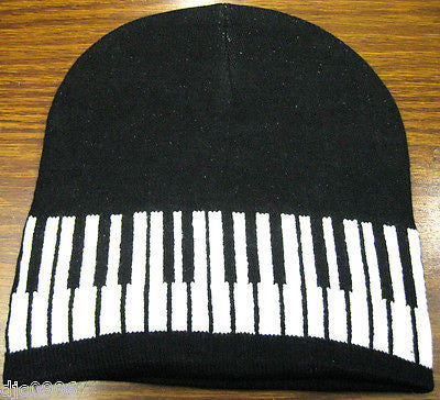 White and Black Musical Piano Keyboard Beanie Ski Hat Cap Beanie Style-New!