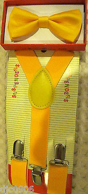 White Kid's Boys Girls Y-Style Back Adjustable Bow Tie & Orange Kids suspenders