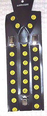 Yellow Music Notes Smiley Faces Y-Shape Back Adjustable Suspenders-New in Pkge!