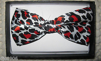 Red Black White Leopard Adjustable Bowtie & Red Adjustable Suspenders Combo-New!