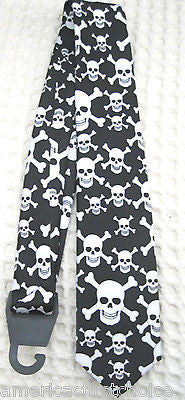 Unisex Black with White Skulls & Crossbones Neck tie 56" L x 2" W-Skulls Tie-New