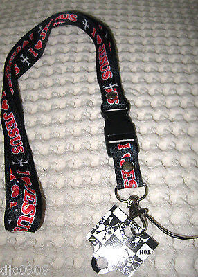 Red with White Lettering  I Love Jesus 15" lanyard  with ID Holder-New!