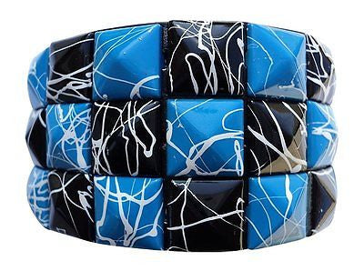 Black and Blue Crack line Checkered Studded Black Leather Bracelet-Brand New!