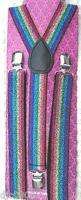 Rainbow Multi-Color Glittered Glitter Y-Back Suspenders-New in Package!