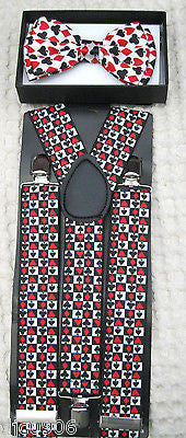 Poker Player Cards Neck Tie and Poker 1" Y-Back Adjustable Suspenders Combo-NewQ