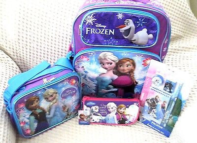 Frozen 16" Rolling Backpack,Lunchbox,Pencil Pouch,4 pc Stationary Set Combo-New!