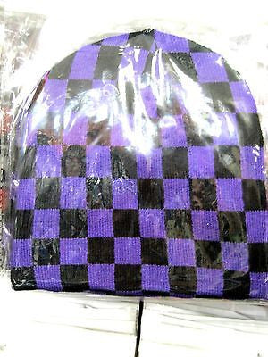 Purple and Black Checker Checkered Winter Knitted Skull Beanie Ski Cap-New!