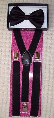 Solid Black Adjustable Bow Tie & Solid Black Adjustable Suspenders Combo-New