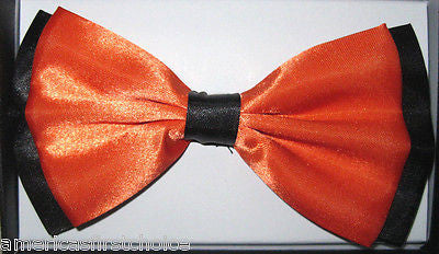 ORANGE WITH BLACK TIPS TUXEDO BOW TIE+ ORANGE ADJUSTABLE SUSPENDERS COMBO SET