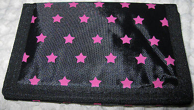 Black and PINK STARS Wallet Unisex Men's 4.5" x 3" W-New in Package!