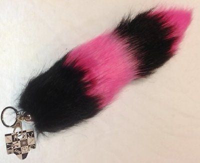 BLACK AND WHITE STRIPES FAUX FOX TAIL FOXTAIL KEYCHAIN 12" CLIP-BRAND NEW!