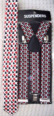 Poker Player Cards Neck Tie and Poker 1" Y-Back Adjustable Suspenders Combo-New!