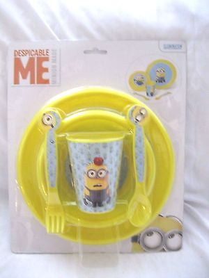 Despicable Me2 Minions 5 pc Mealtime Dinnerware Set Plate,Bowl,Flatware&Cup-New