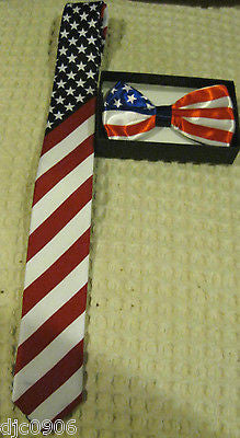 US OF AMERICA/4TH OFJULY AMERICAN FLAG ADJUSTABLE BOW TIE+MATCHING NECKTIE COMBO