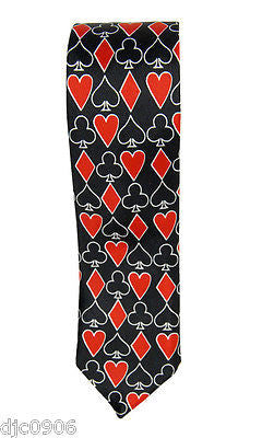 Poker Red White Black Spades,Clubs,Diamond,Hearts Neck tie 56" L x 2" W-Neck Tie