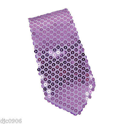 Unisex Goth Men's Lavender Purple Sequin Wedding Fashion Neck tie 56" L x 3" W